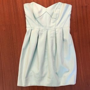 Shoshanna Aqua Strapless Pleated Dress